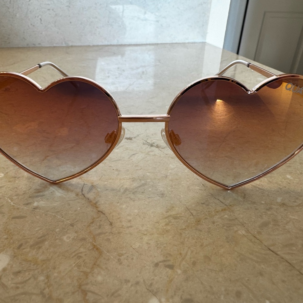 Quay Australia Heart-Shaped Sunglasses in Rose Gold and Brown